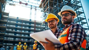 Skilled Manhattan General Contractor leading a construction project with blueprints in hand.