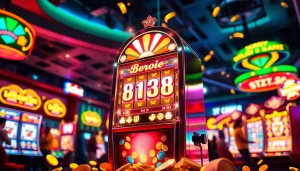 Bermain pada mesin slot bro138 slot yang menarik dengan simbol warna-warni di kasino.