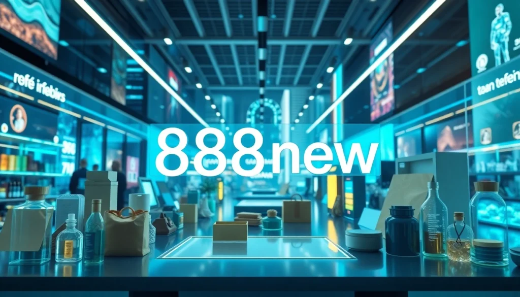Showcase of products in a digital marketplace featuring the concept 888new, emphasizing innovation and technology.