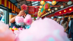 Geniet van wafel katoen in verschillende kleurrijke smaken, met een smakelijke uitstraling.