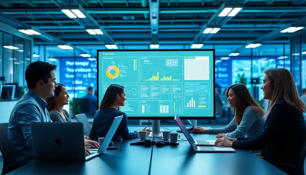 Engaged team providing IT Helpdesk Solutions in a modern office environment.