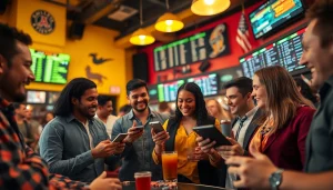 Highlighting best sports betting sites for Mexico with lively bettors engaging in online betting.