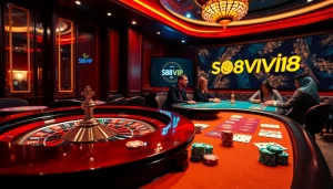 S88VIP showcasing luxurious casino gaming elements, with poker chips and a roulette wheel.