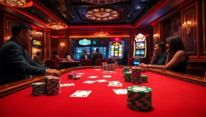 Exciting gameplay at https://rr88c.org/ featuring vibrant poker table and slot machine scene.