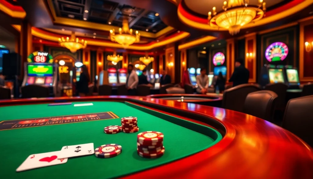 Experience the excitement of new 88 poker tables filled with vibrant chips and cards.