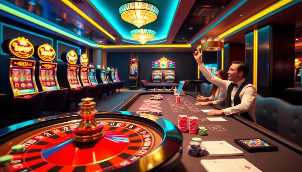 Kuwin 3 promotes excitement in online gambling, featuring a vibrant casino scene with roulette and poker.