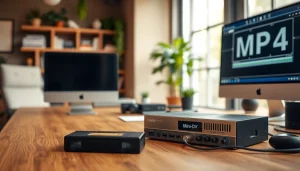 Convert mini dv to MP4 using advanced video technology in a vibrant workspace.