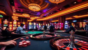 Experience thrilling gameplay at nohu90 com with vibrant casino elements including poker chips and slot machines.