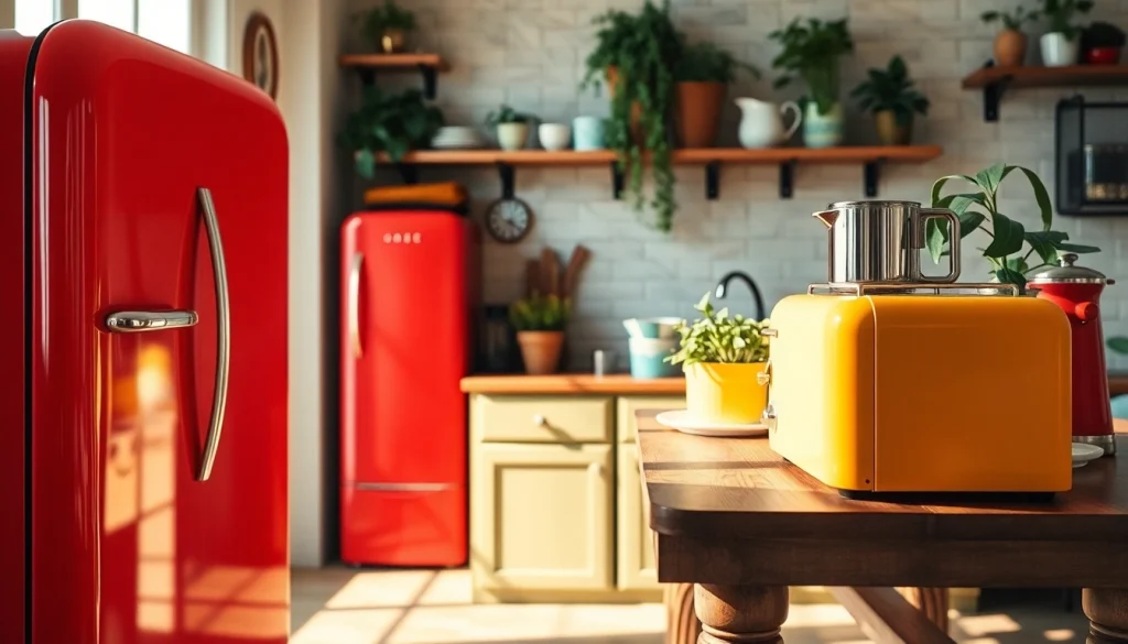 Showcase retro appliances in a vintage kitchen setting with colorful, classic designs.