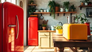 Showcase retro appliances in a vintage kitchen setting with colorful, classic designs.