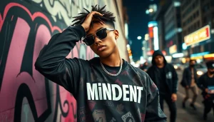 Confident model in mindset streetwear against an urban backdrop.