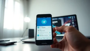 电报下载 shown on a smartphone, inviting users to experience fast, secure messaging.