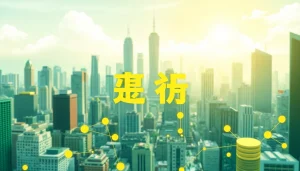 카드깡과 관련된 금융 거래를 표현한 이미지, 도시 배경 포함