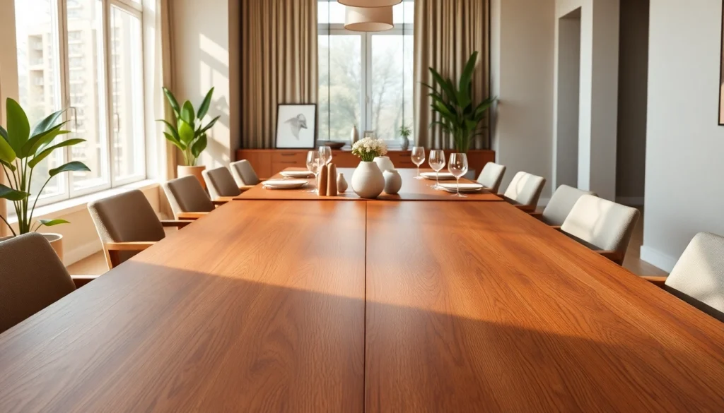 Setting a beautiful extension table for a gathering with elegant decor.