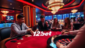 Experience thrilling gambling at 12bet with vibrant casino games, poker tables, and dynamic betting displays.