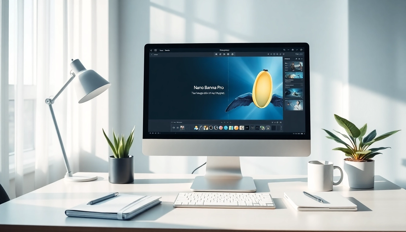 Nano Banana Pro interface on a modern computer in a creative workspace.