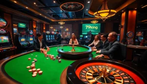 Experience the thrill of betting at 79king with vibrant casino tables and excited players.