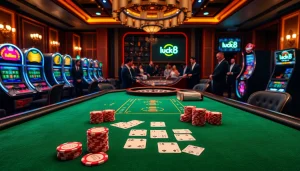 Players enjoying vibrant casino action, highlighting the luck8 experience with poker and roulette.