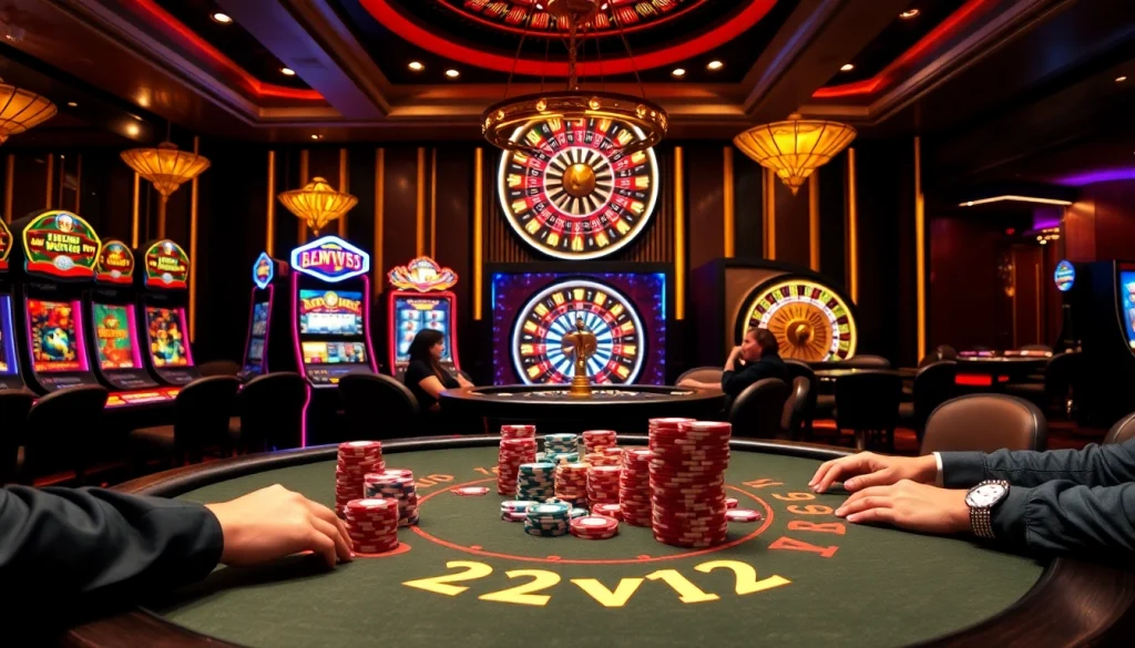 Engaging players at a luxury poker table experience 32vin32 gaming excitement.