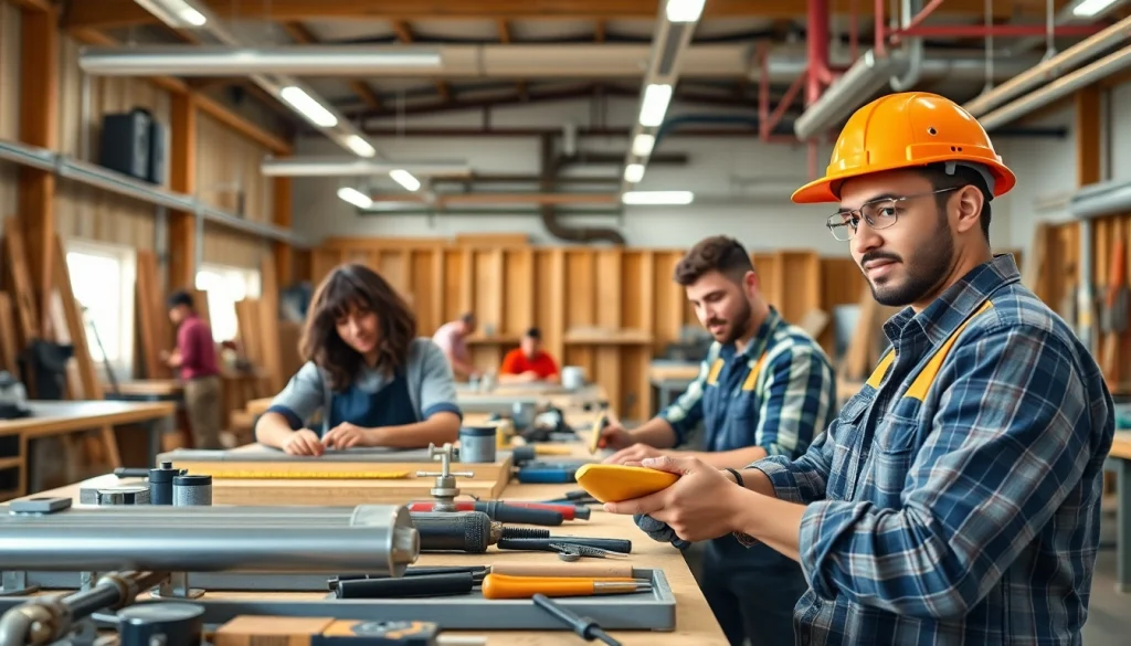 Students learning at hawaii trade schools with tools in an engaging workshop environment.