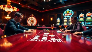 Engage with the excitement of Bugatti8 at a luxurious casino poker table, featuring vibrant chips and stylish players.