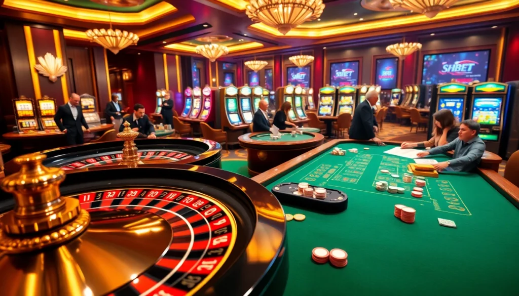 SHBET casino scene showcasing roulette action with vibrant colors and players engaged in gaming excitement.