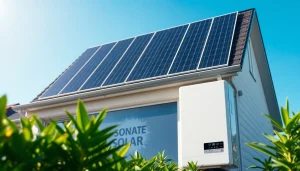 A vibrant residential scene showcasing a 5kw hybrid solar system on a rooftop, highlighting modern eco-friendly living.