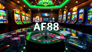 Win big at AF88 with a luxurious online casino scene featuring vibrant roulette wheels and poker tools.