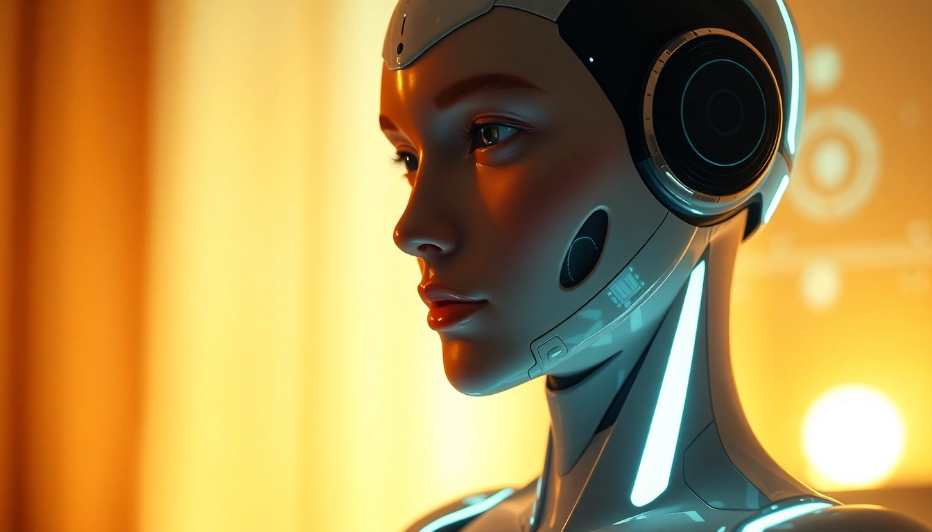AI sex companion in a warm, inviting setting highlighting futuristic technology.