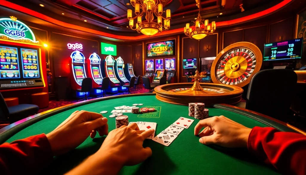Experience the thrill of gambling at gg 88 with vibrant cards and luxurious casino elements.