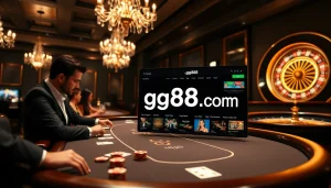 Players strategizing at the poker table with gg88.com displayed prominently.
