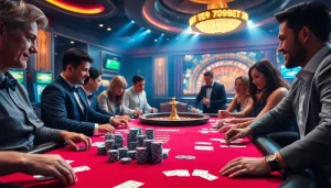Experience exciting gambling action at 789BET with poker chips and cards at the table.