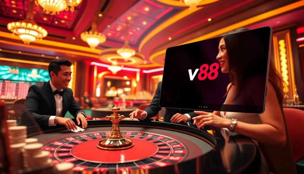 Experience the excitement of online gambling with vn88 at a luxurious casino table.