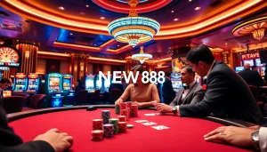 Experience the thrill of winning at NEW88 casino tables with vibrant chips and exciting gameplay.