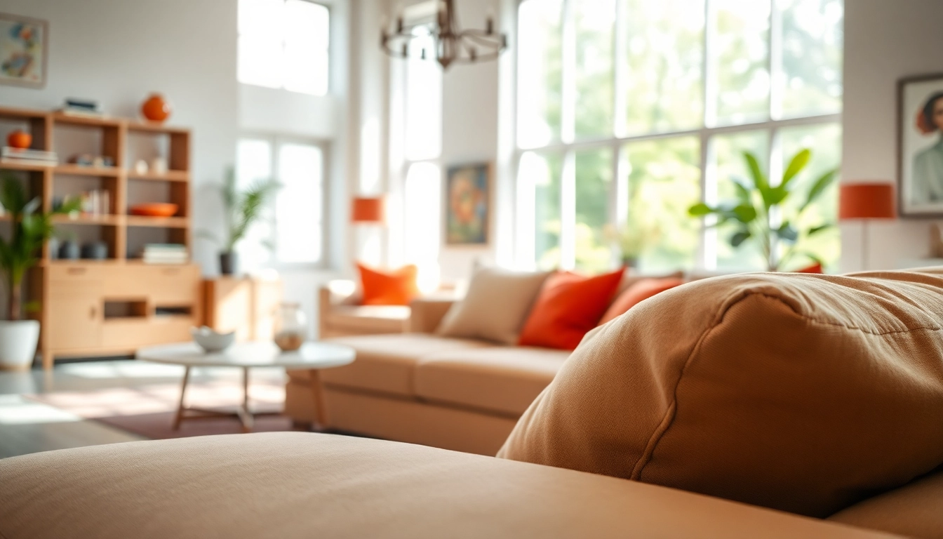 Kunst leer op een stijlvolle bank in een moderne woonkamer met natuurlijke lichtinval.