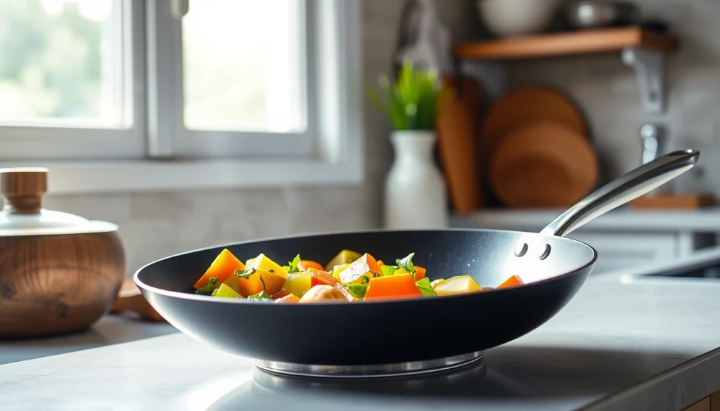 Cook delicious meals with a nonstick fry pan NZ showcasing vibrant vegetables being sautéed.