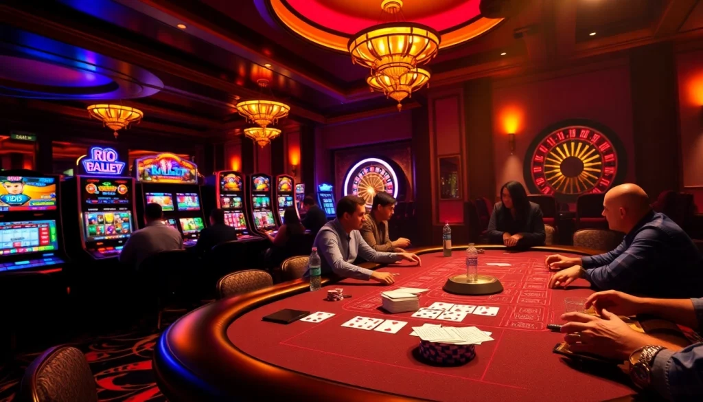Engaging poker game scene highlighting https://riobett.com.br with vibrant casino atmosphere and luxurious elements.