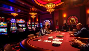 Engaging poker game scene highlighting https://riobett.com.br with vibrant casino atmosphere and luxurious elements.