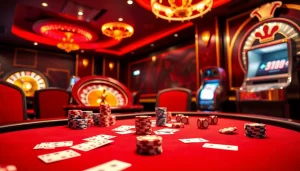 MM88 poker scene highlighting intense gameplay and vibrant casino atmosphere.