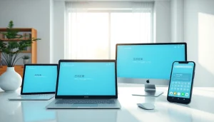 Sogou输入法 displayed on multiple devices in a modern technology workspace with a sleek design.