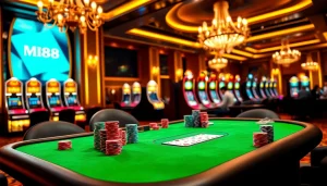 Engaging players in a vibrant casino scene featuring MM88, poker chips, and slot machines.