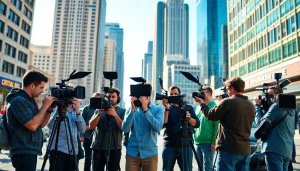 Highlighting Edmonton production companies during a dynamic video shoot in an urban environment.