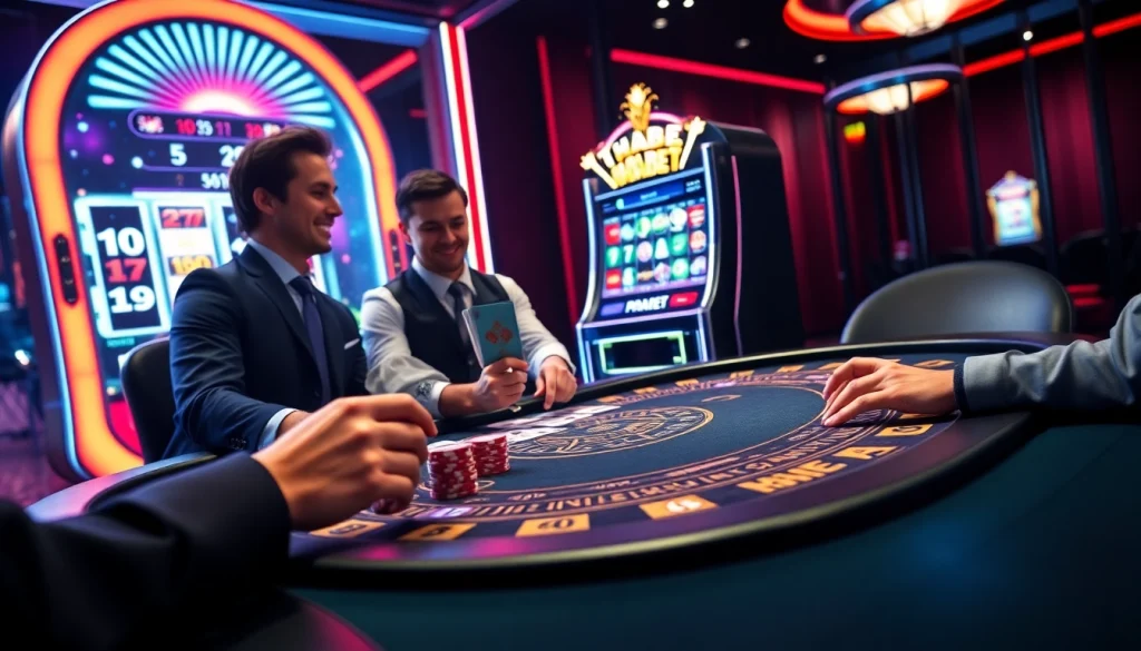 Thabet's engaging online casino interface showcasing thrilling poker gameplay and vibrant slot machines.
