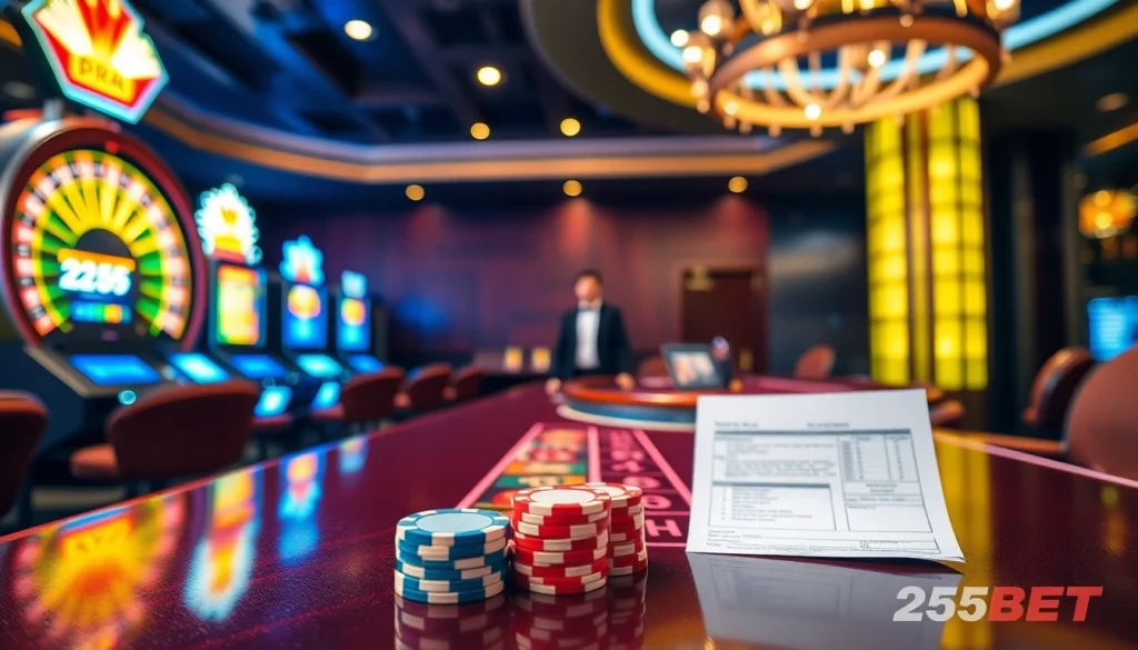 Engage with the excitement at 255BET, where vibrant roulette wheels and poker chips create a thrilling casino atmosphere.