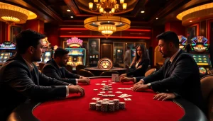 Exciting gambling scene showcasing a high-stakes poker game at EV88 casino with rich ambiance.