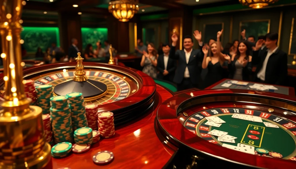 Engage in winning moments at XX88 with vibrant poker chips and a roulette wheel in action.