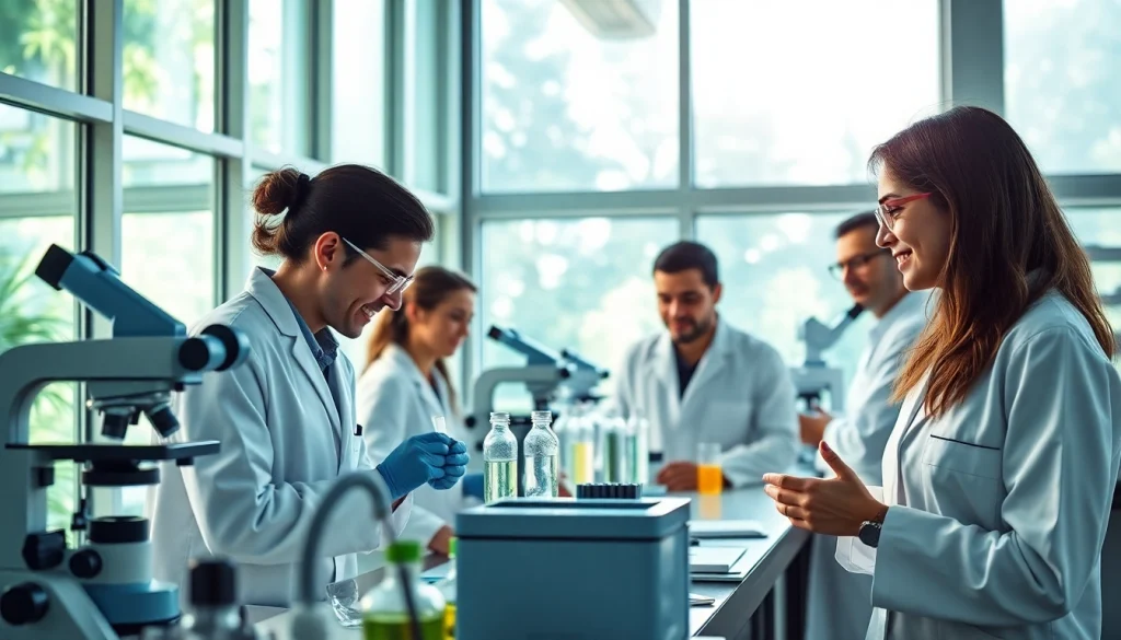 Cutting-edge research lab illustrating WIN55 cannabinoid studies with diverse scientists at work.