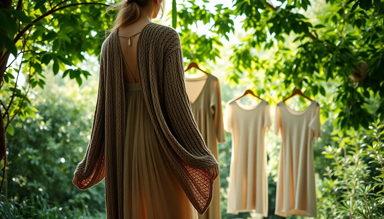 Explore unique handmade fashion pieces from https://www.ound-ound.com showcased in a serene garden setting.