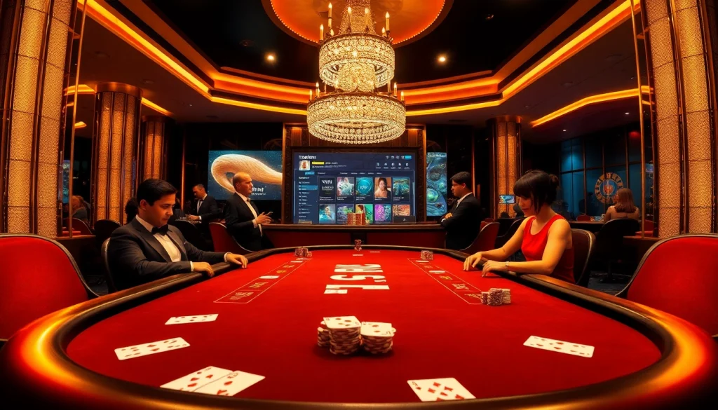 Exciting gambling at the poker table featuring here and now casino elements like cards and poker chips.