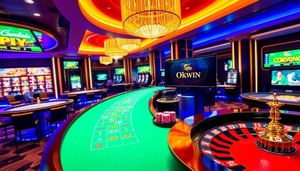 Okwin showcases an exciting online casino environment with dynamic games and vibrant casino tables.